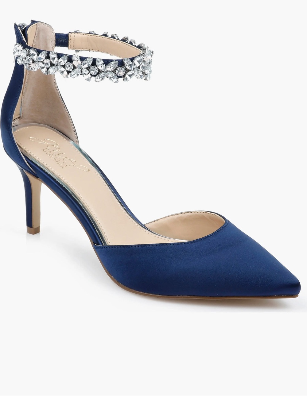 Jewel by Badgley Mishcka Raleigh Navy Rhinestone Ankle Strap Evening Shoes 6.5